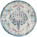 Navy Light Blue Vintage Floral Round Area Rug Y77069