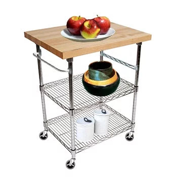 3 Tier Gourmet Cart with Maple Butcher Block Top F784133
