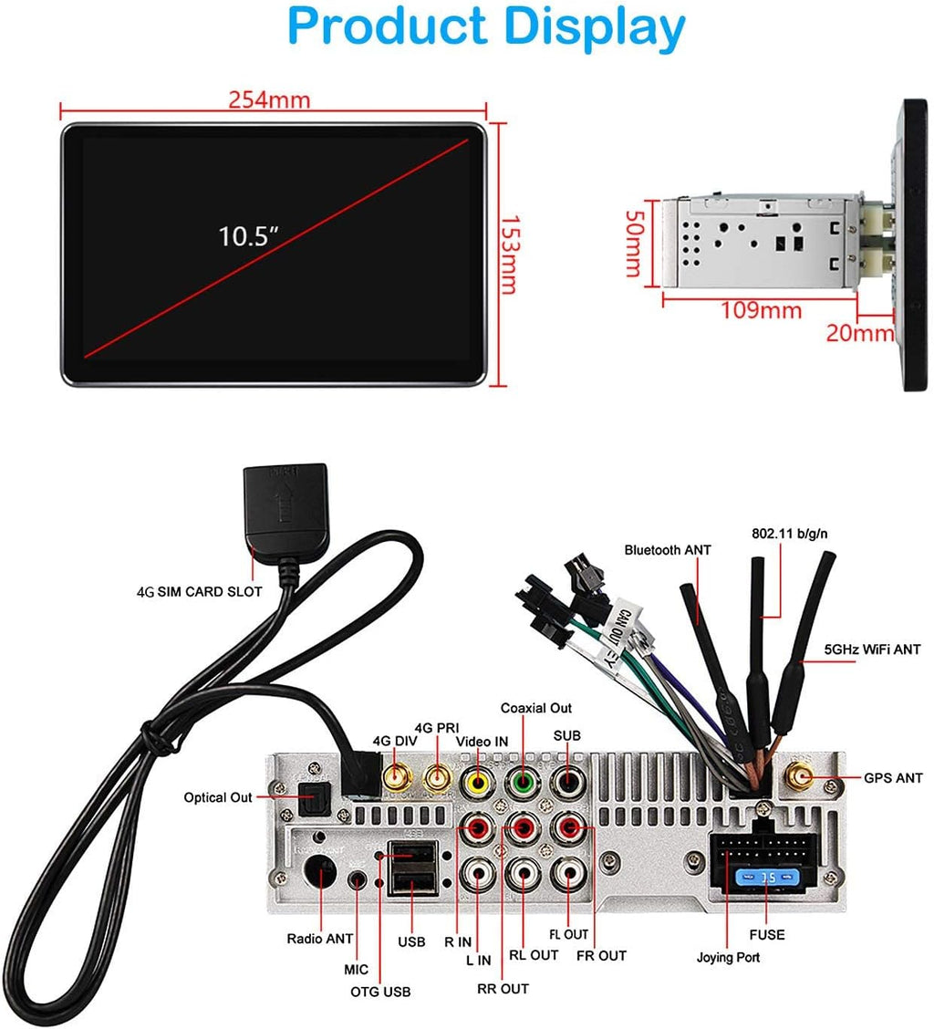 10.5 Inch Single Din Android Car Radio with Detachable Touch Display V59566