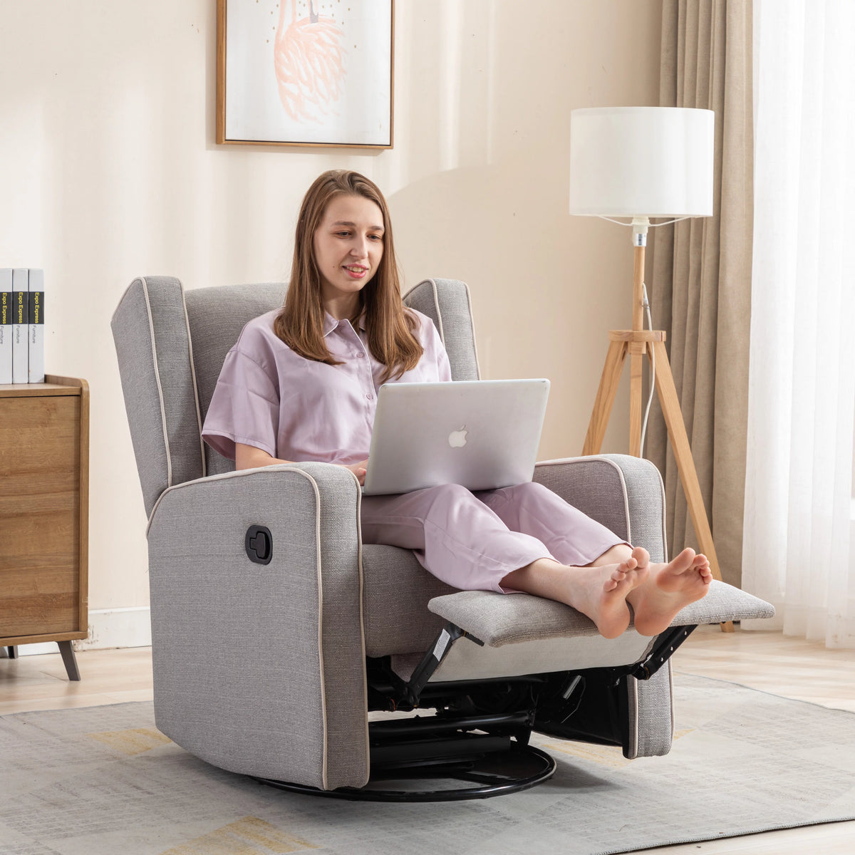 Gray Manual Swivel Rocker Recliner Chair Z9391