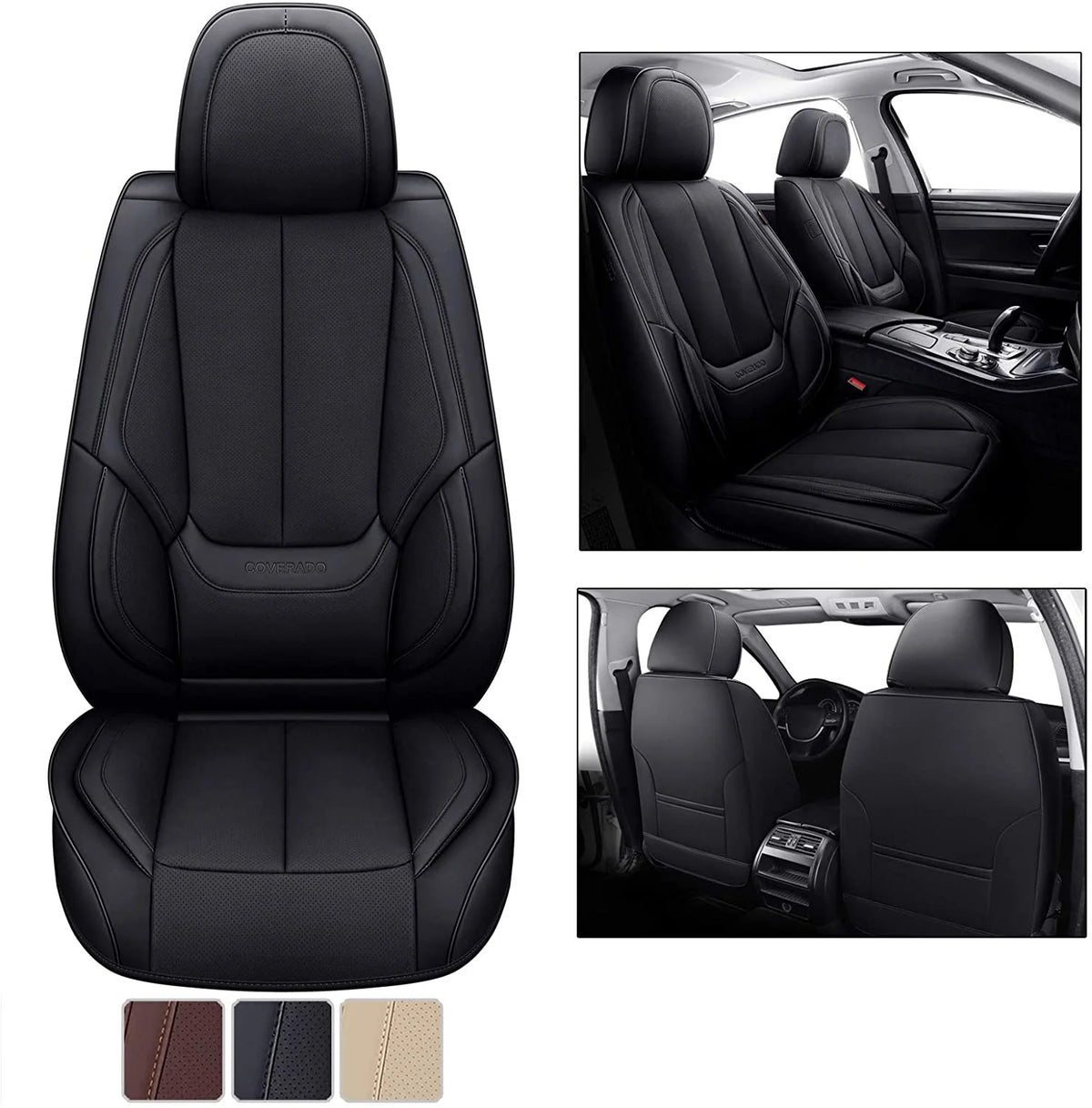 Black Waterproof Leather 6 Pieces Auto Seat Protectors W6406