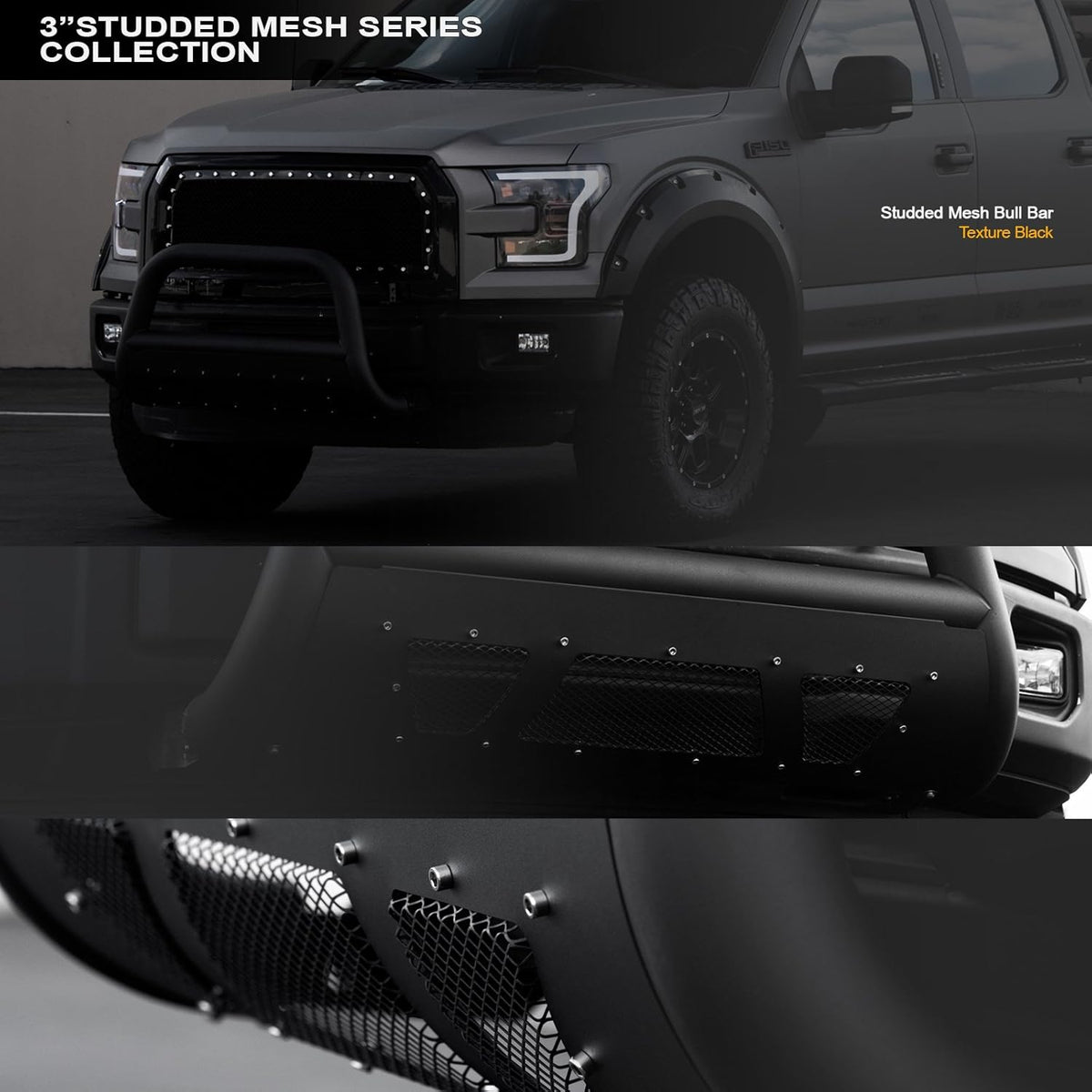 Matte Black Studded Mesh Bull Bar N8405