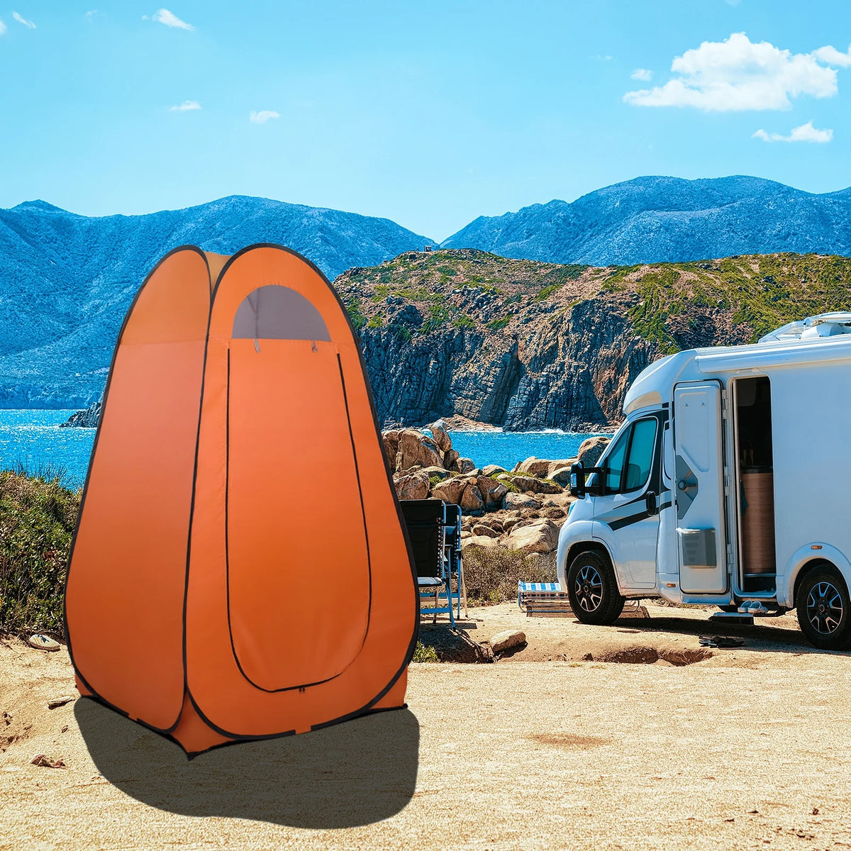 Orange Pop Up Camping Shower Tent Y946507