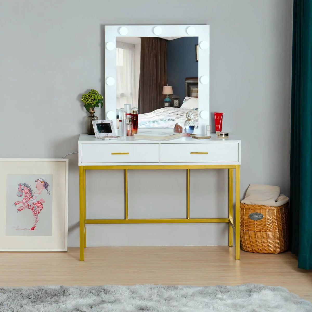 White Vanity Makeup Table Set with LED Lights Mirror & Drawer E8825