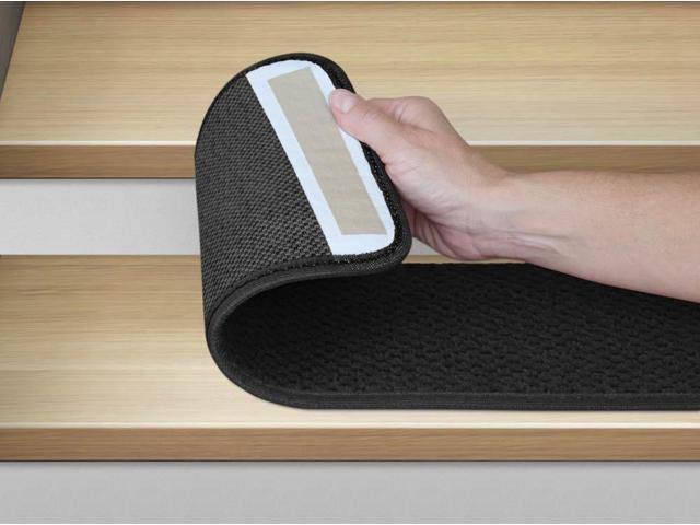 Set of 12 Black Adhesive Carpet Stair Treads Y2685