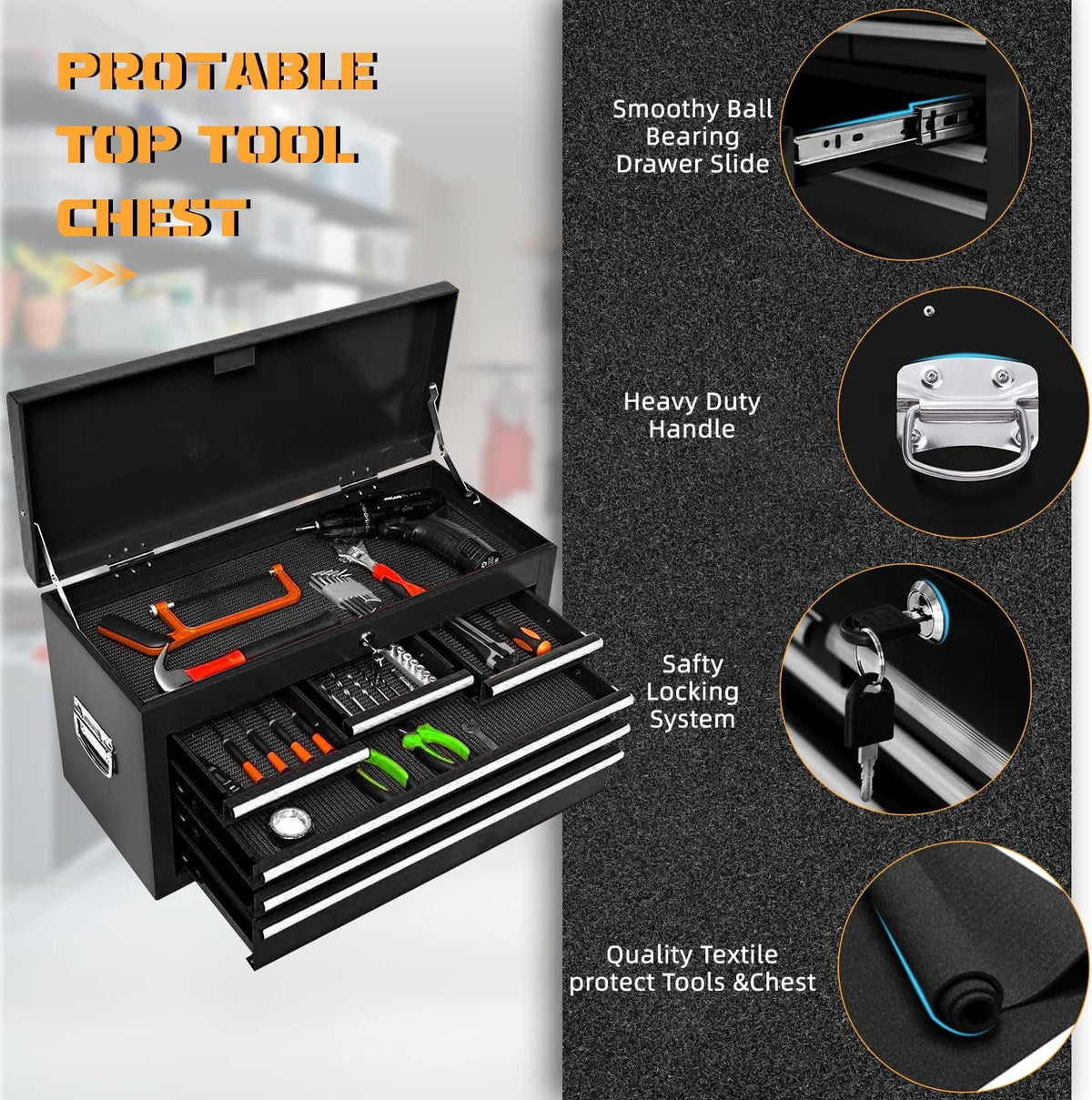 Black 8 Drawer Rolling Metal Tool Chest L15523