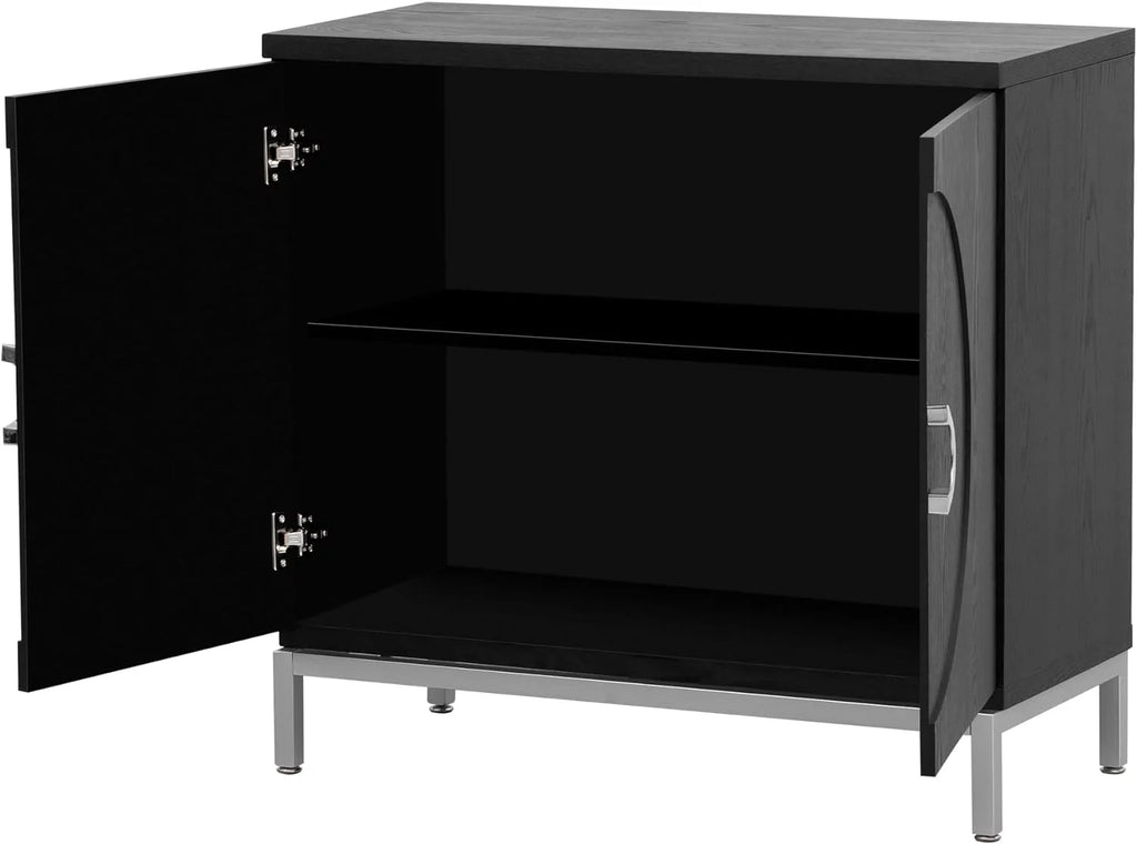 Black Storage Cabinet with Solid Wood Veneer N73383