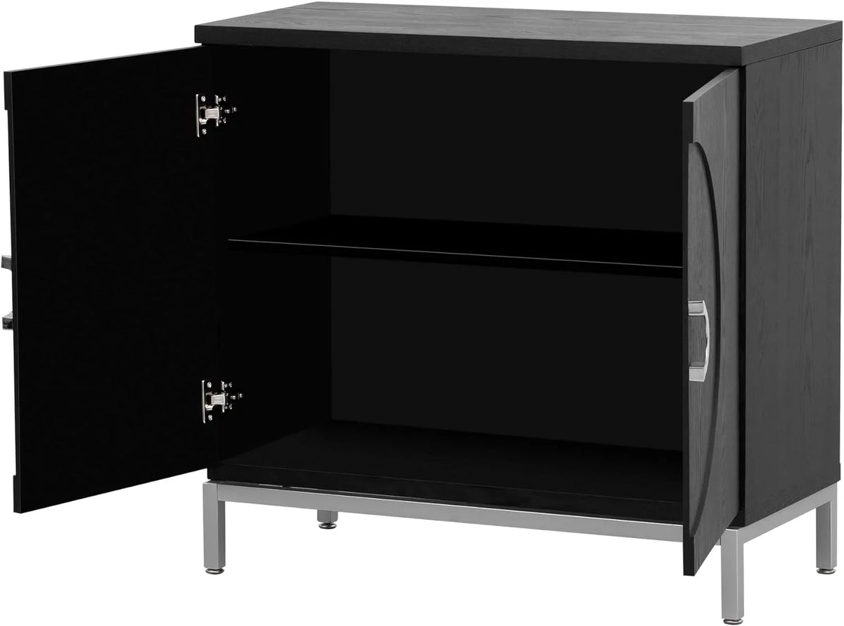 Black Storage Cabinet with Solid Wood Veneer N73383