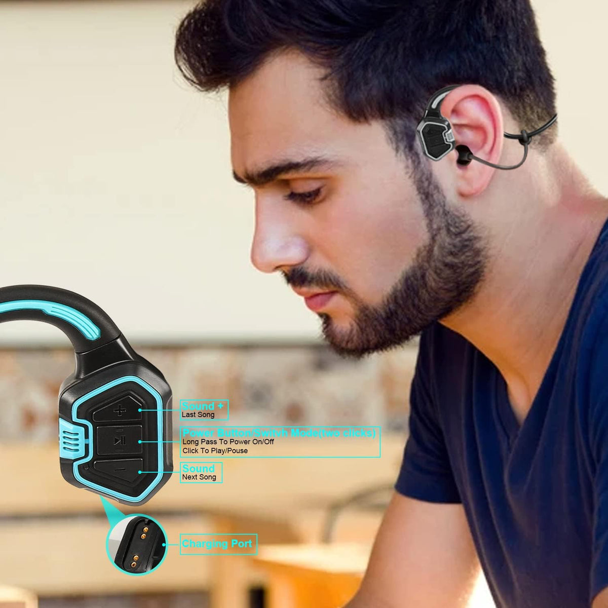 Bone Conduction Waterproof IPX8 Open Ear Headphones with 16G Memory, Pack of 2 G81428