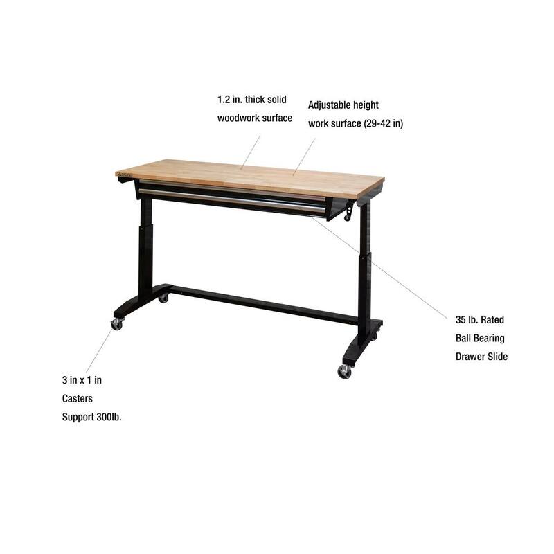 Adjustable Height Workbench Table with 2 Drawers W6454
