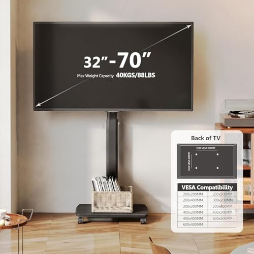 Rolling TV Stand for 32 to 65 Inch TVs with Swivel Mount A472