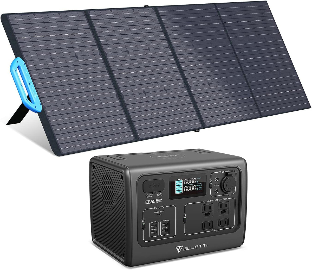 Portable Power Station 537Wh 700W with 200W Solar Panel, LiFePo4 Battery Pack with 4 AC Outlets A264