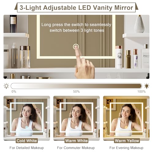 White Vanity Desk with Mirror and LED Lights P2740