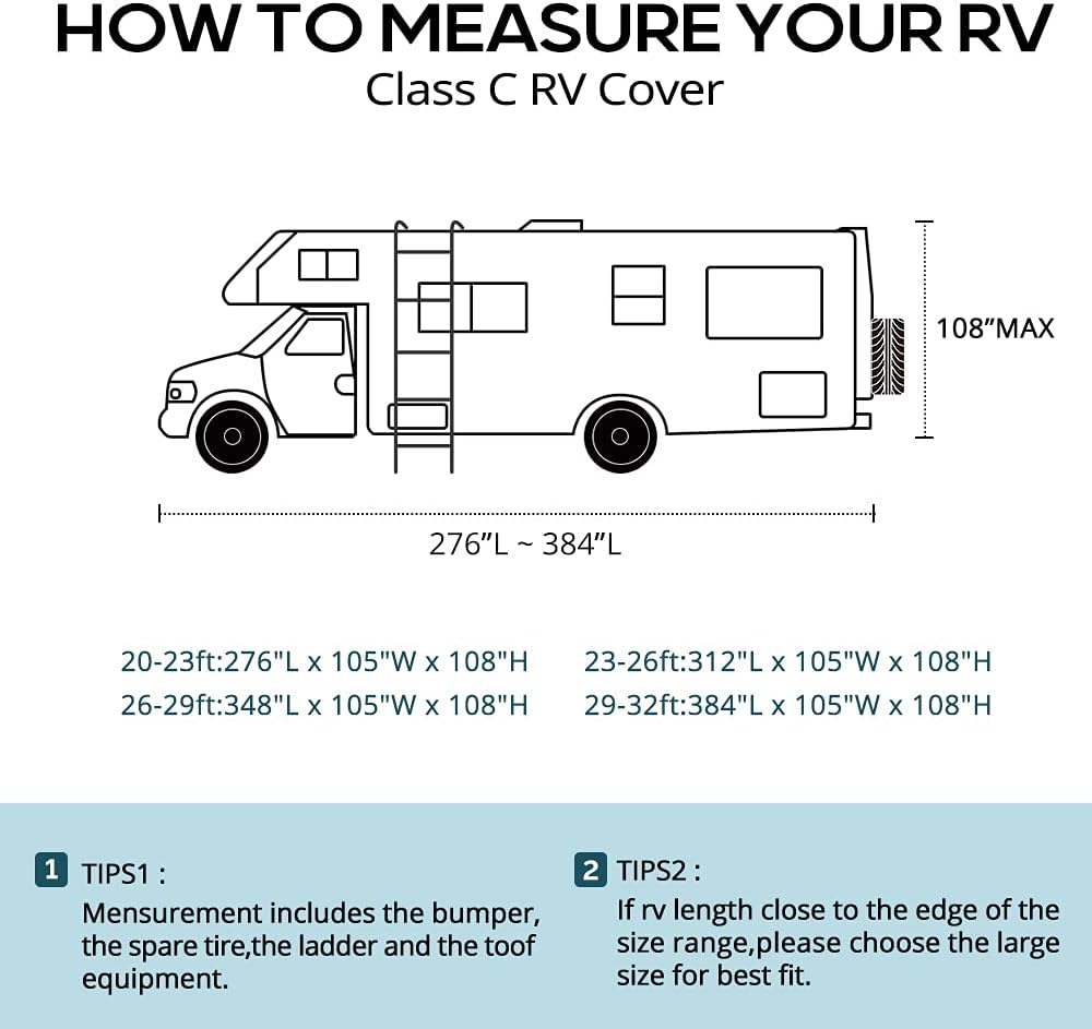 RV Cover, 6-ply Camper Cover, Fits 23-26Ft Motorhome, Breathable Waterproof Rip-Stop Anti-UV with 2 Windproof Straps, 4 Tire Covers T2544