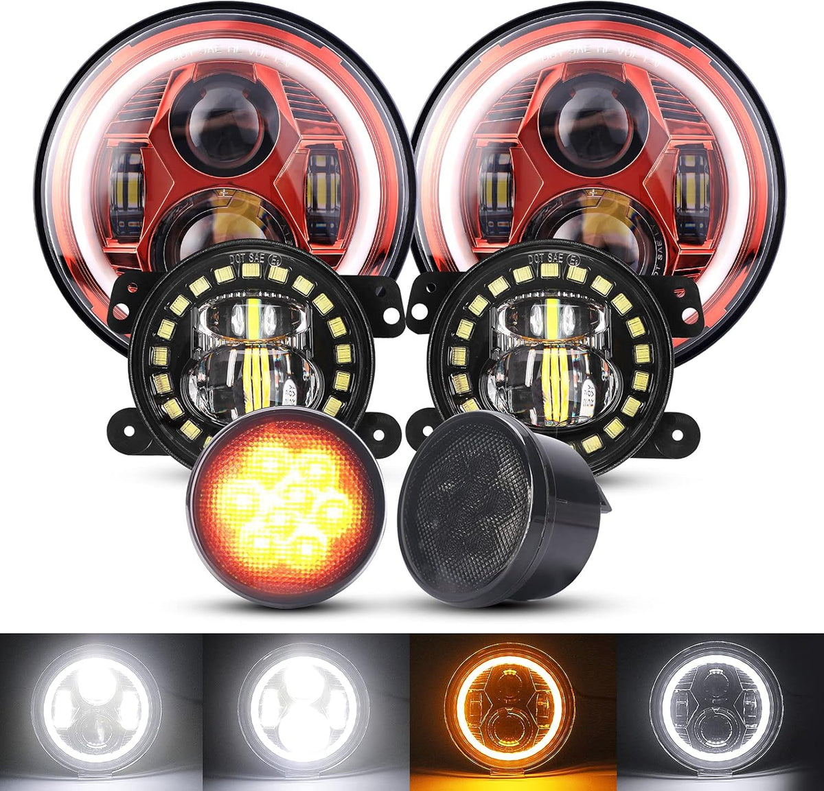 7'' LED Headlights, 4'' LED Fog Lights, Yellow LED Turn Signal Light Y6500