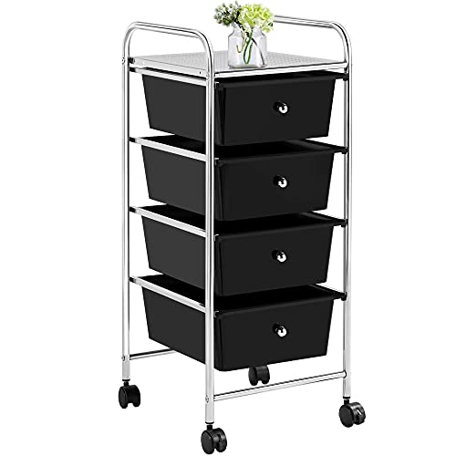 Black 4 Drawer Rolling Plastic Storage Cart U73405