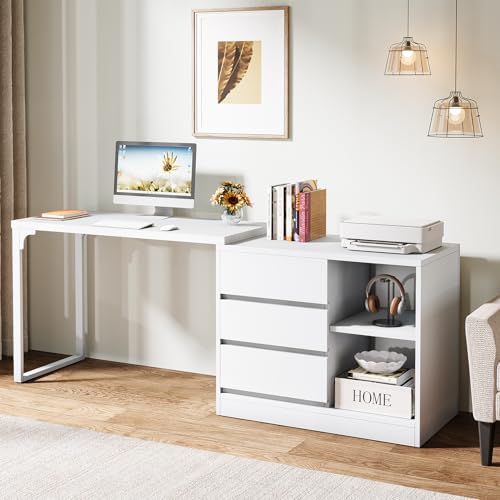 L-Shaped Computer Desk with Drawers and Shelves D398