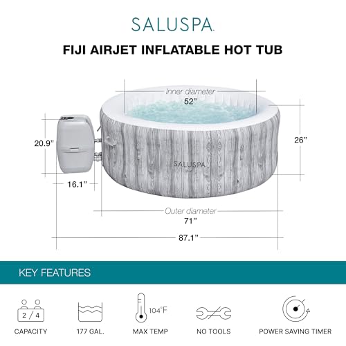 Gray 71 x 26 Inch Round Inflatable Hot Tub with Cover H816076