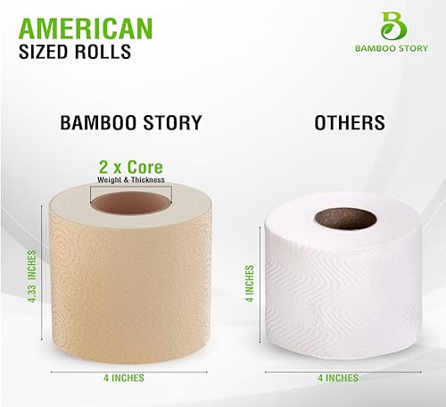 Bamboo Toilet Paper, 3PLY 300 Sheets, Unbleached, Brown Q696584