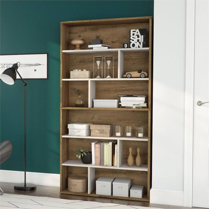 2-Piece Asymmetrical Shelving Unit Set in Rustic Brown u0026 Sandstone H491