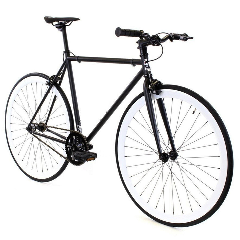 Matte Black White Single Speed City Bike E3582