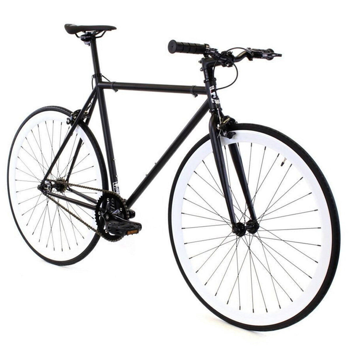 Matte Black White Single Speed City Bike E3582