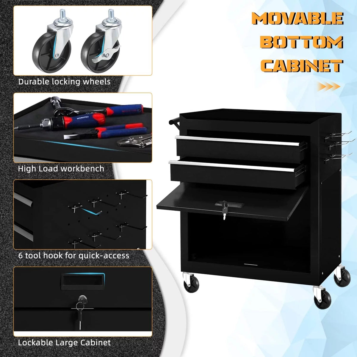 Black 8 Drawer Rolling Metal Tool Chest L15523