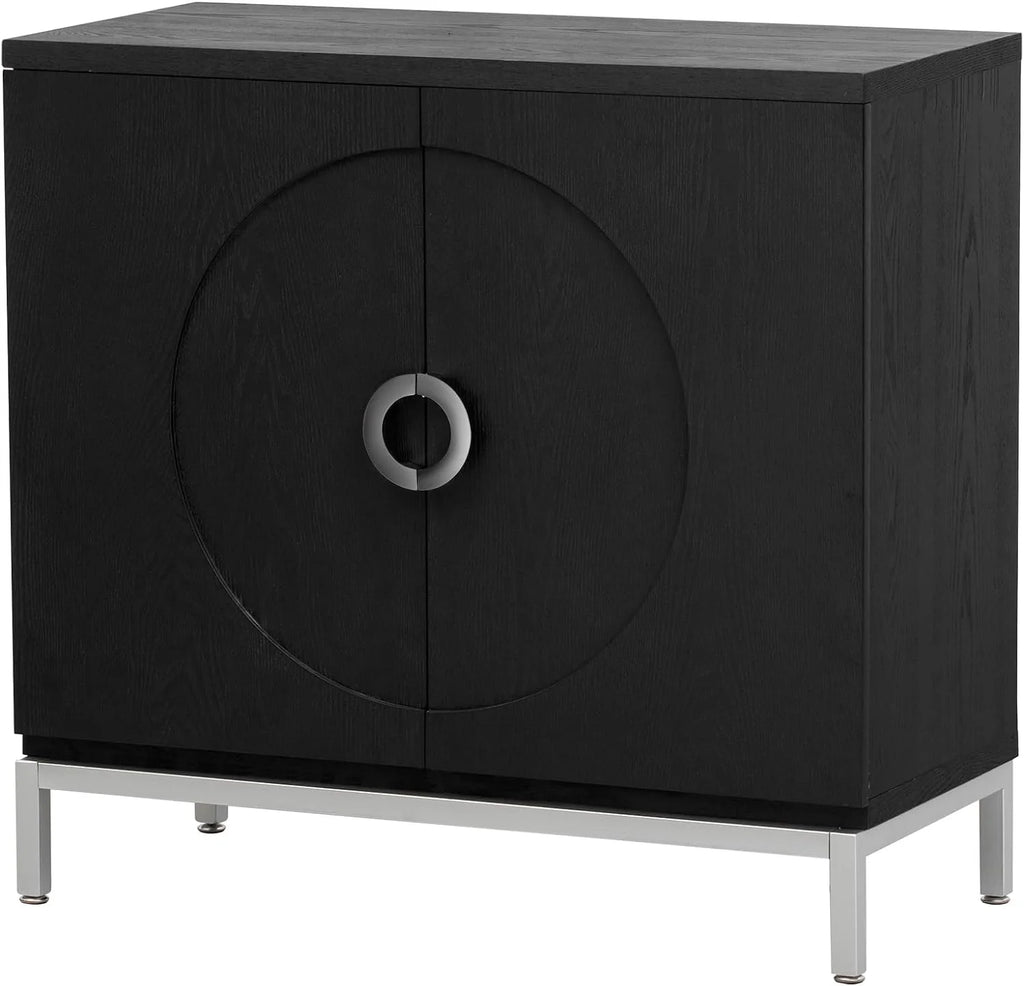 Black Storage Cabinet with Solid Wood Veneer N73383