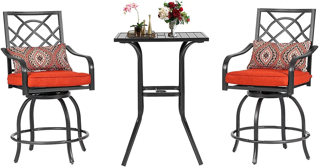 3 Pieces Outdoor Bar Height Bistro Set with Swivel Stools and Table, Black L245