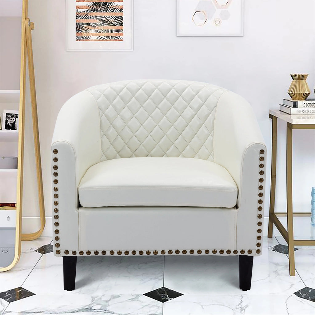 White PU Leather Barrel Club Chair with Solid Wood Legs N4080