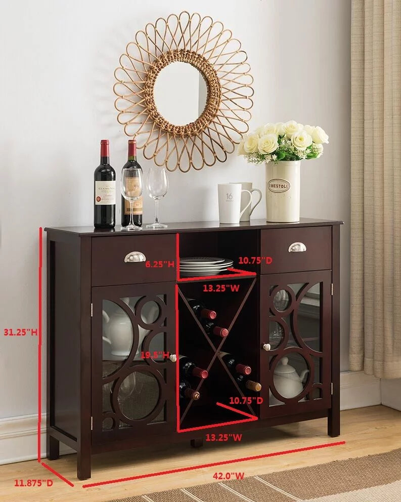 Dark Cherry Wood Sideboard Buffet Server with Wine Rack L35036