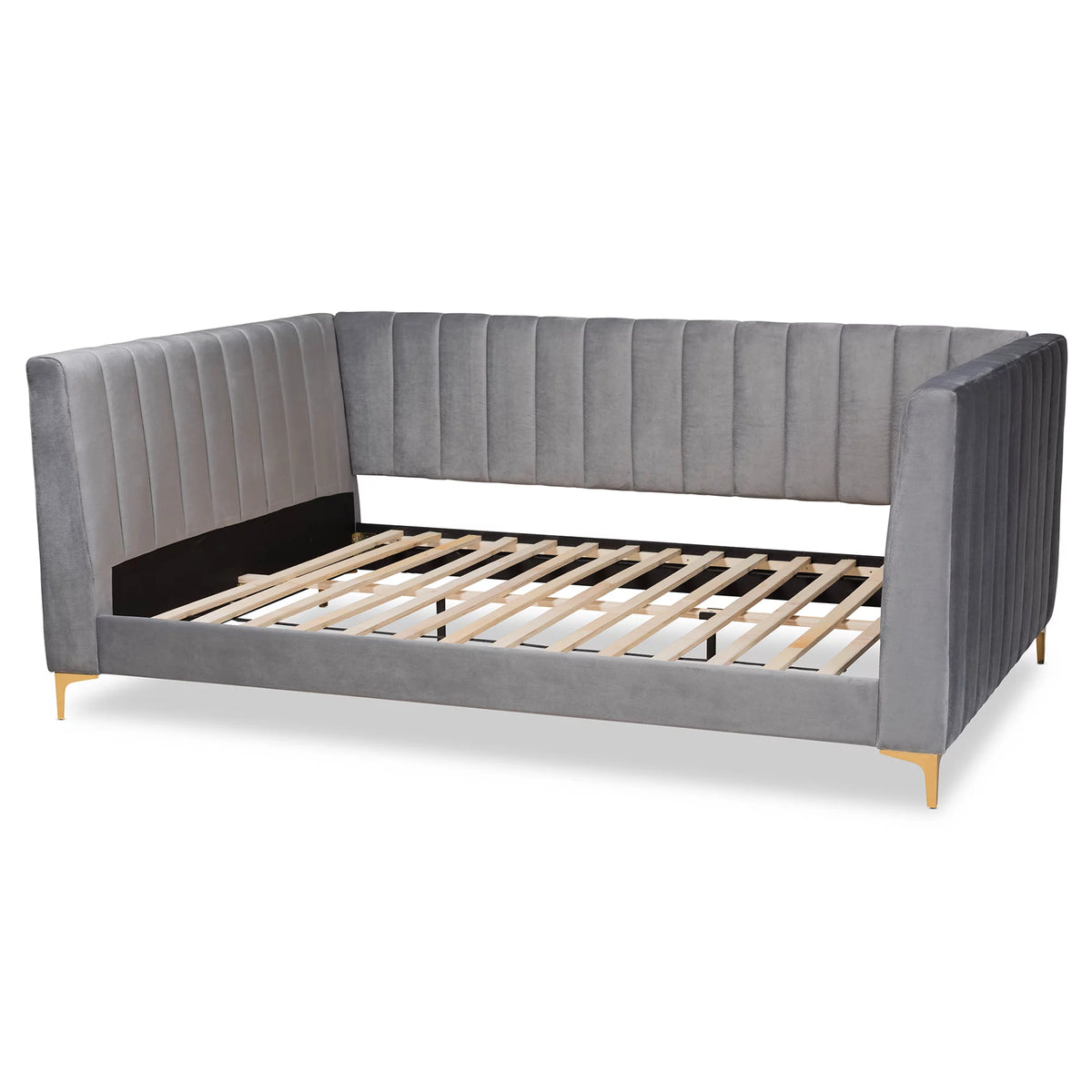 Light Grey Velvet Upholstered Gold Finished Full Daybed Q978628