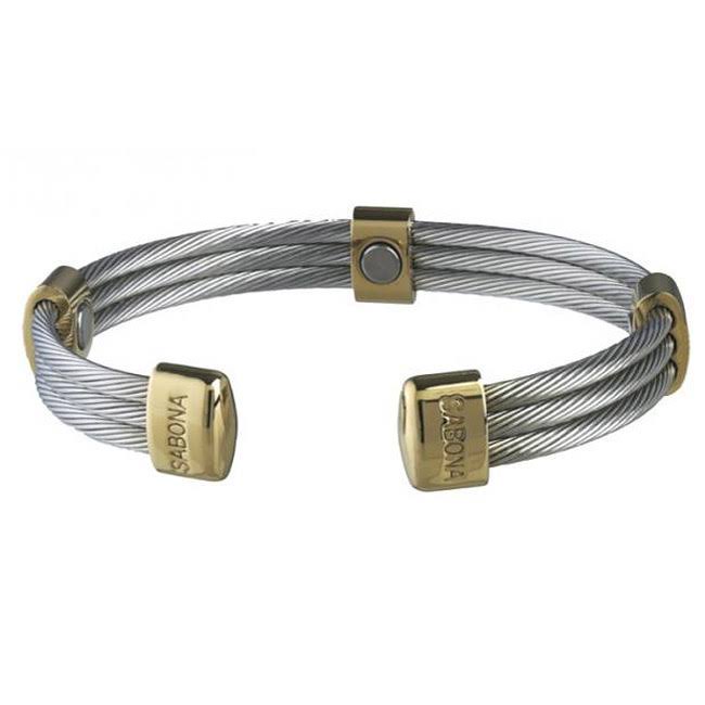Trio Cable Stainless/Gold Magnetic Bracelet, Extra Large L1035