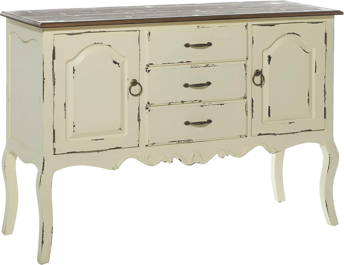 Beige & Brown Wood Cabinet with 3 Drawers and 2 Cabinets N80541