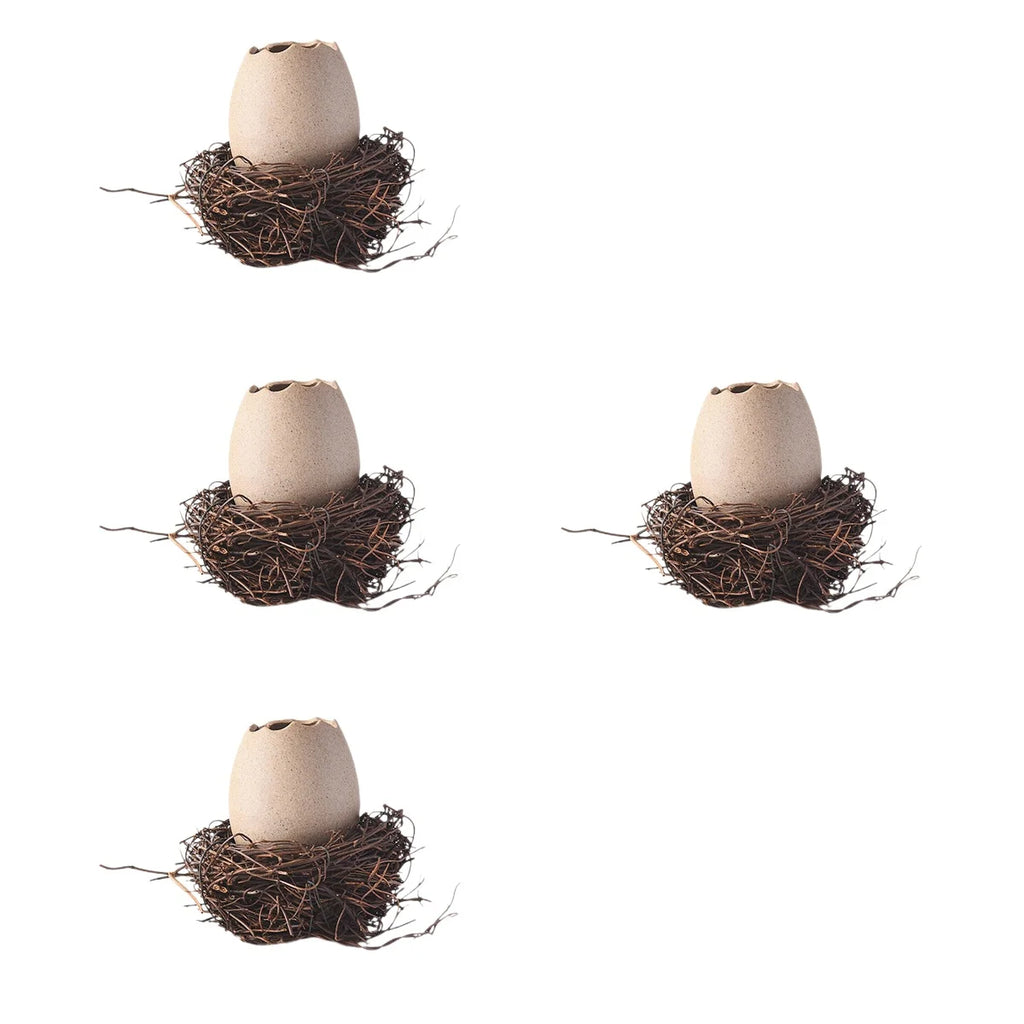 4 Sets Small Ceramic Vase Succulent Planter with Bird Nest N33111
