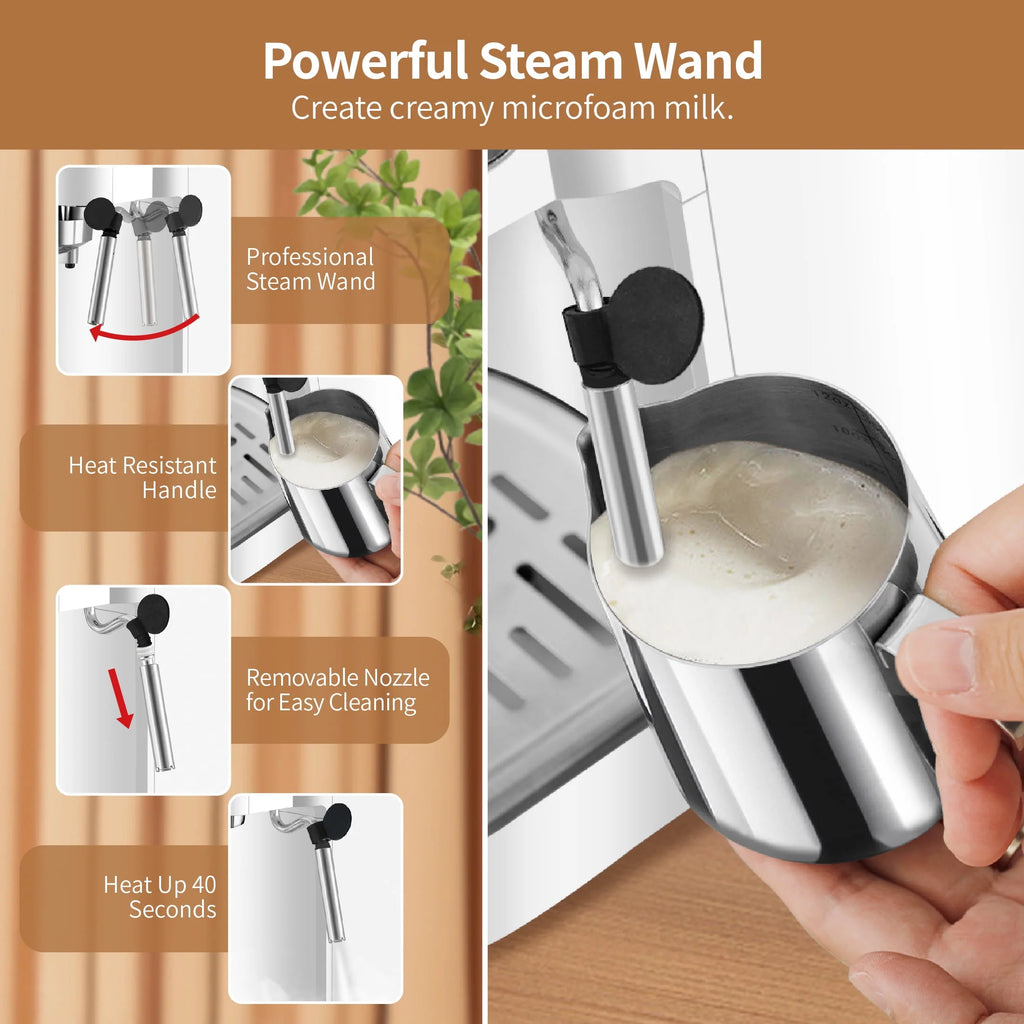 20 Bar Espresso Machine with Milk Frother Wand, 40.58 oz, White Z751611