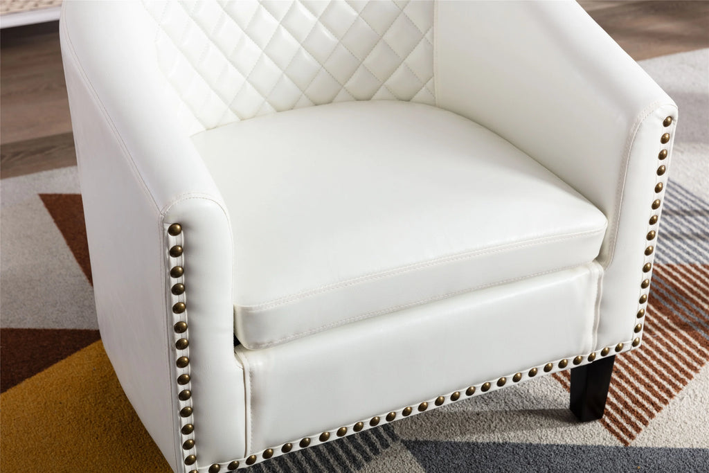 White PU Leather Barrel Club Chair with Solid Wood Legs N4080