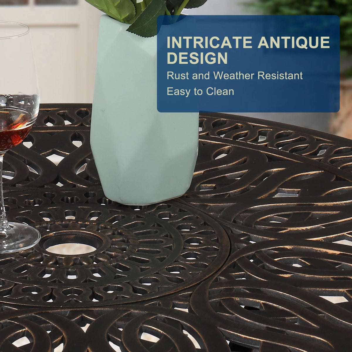 35" Round Cast Aluminum Outdoor Dining Table with Umbrella Hole G321621