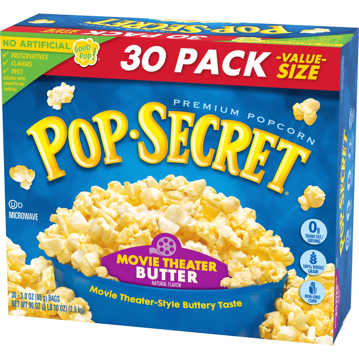Microwave Popcorn, Movie Theater Butter Flavor, 3 oz Sharing Bags, 30 Ct D25438