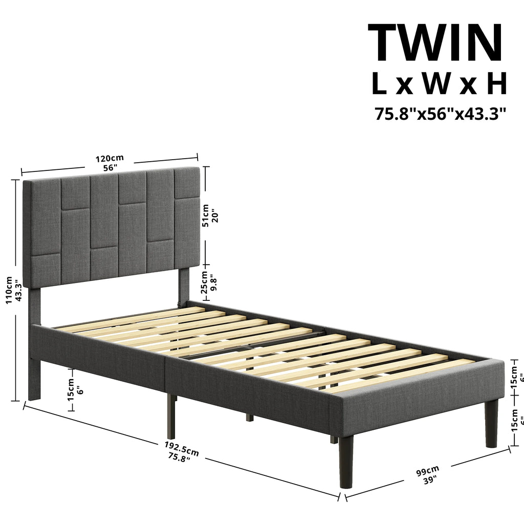 Twin Bed Frame with Upholstered Headboard Z995124