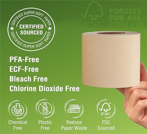 Bamboo Toilet Paper, 3PLY 300 Sheets, Unbleached, Brown Q696584