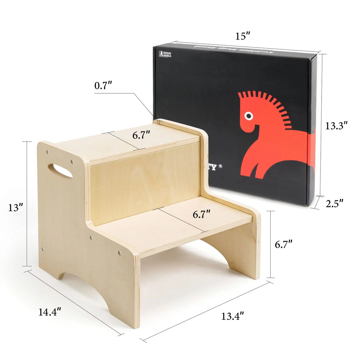 Natural Wooden Two Step Stool with Handles and Non-Slip Pads Q86180