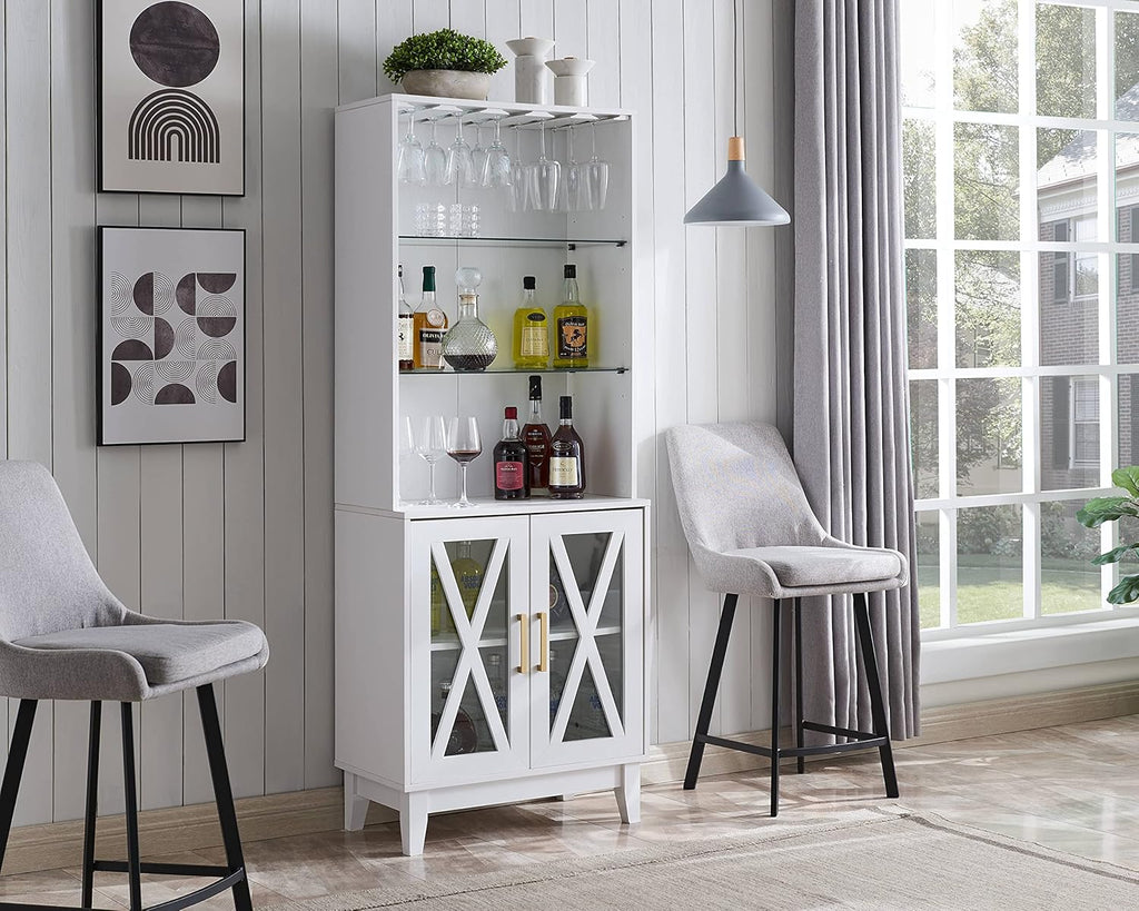 Grey Wash China Cabinet with Glass Shelves and Wire Mesh Doors H440