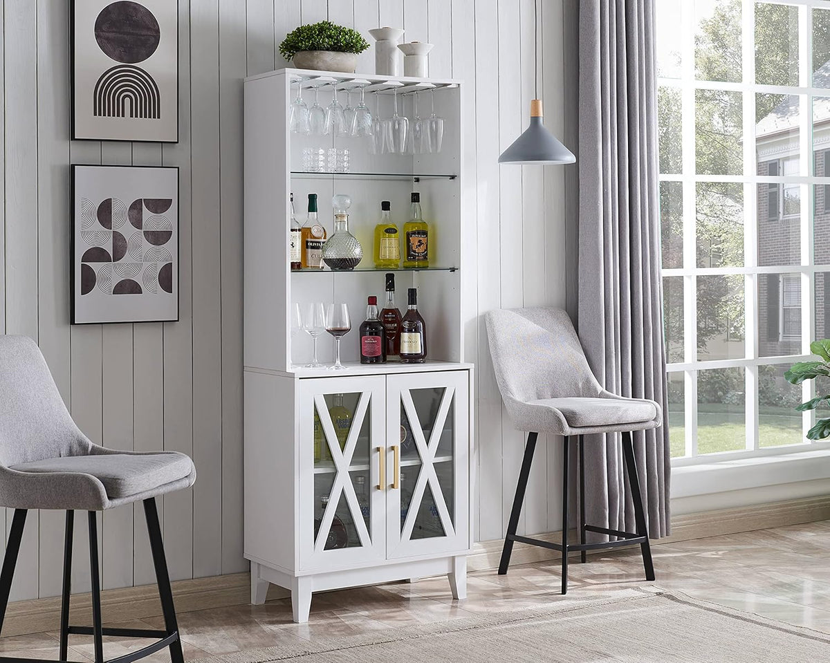 Grey Wash China Cabinet with Glass Shelves and Wire Mesh Doors H440