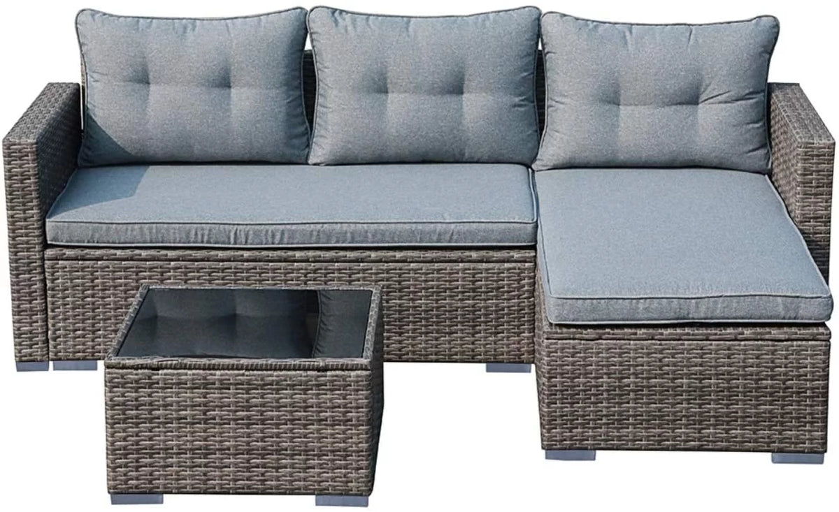 5-Piece Grey Rattan Outdoor Sectional Sofa Set with Glass Coffee Table G8082