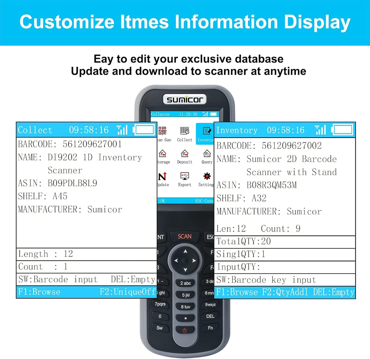 Wireless 2.4 Ghz Handheld Barcode Scanner with 2.8'' HD Screen F9908