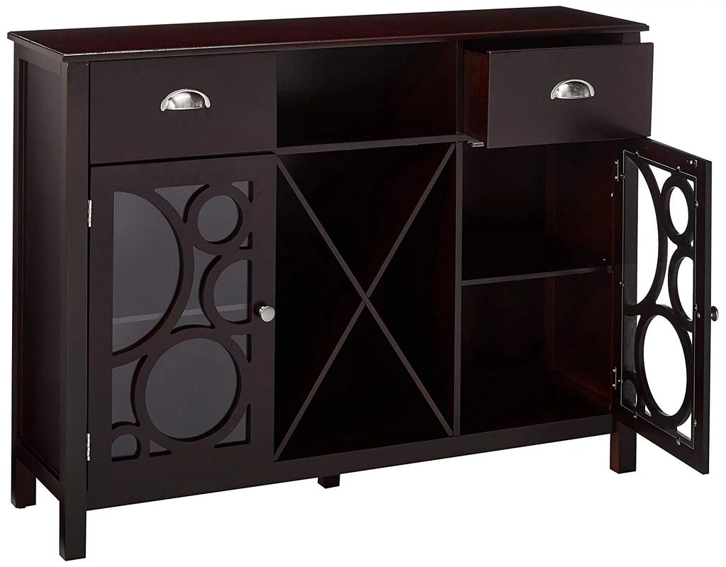 Dark Cherry Wood Sideboard Buffet Server with Wine Rack L35036