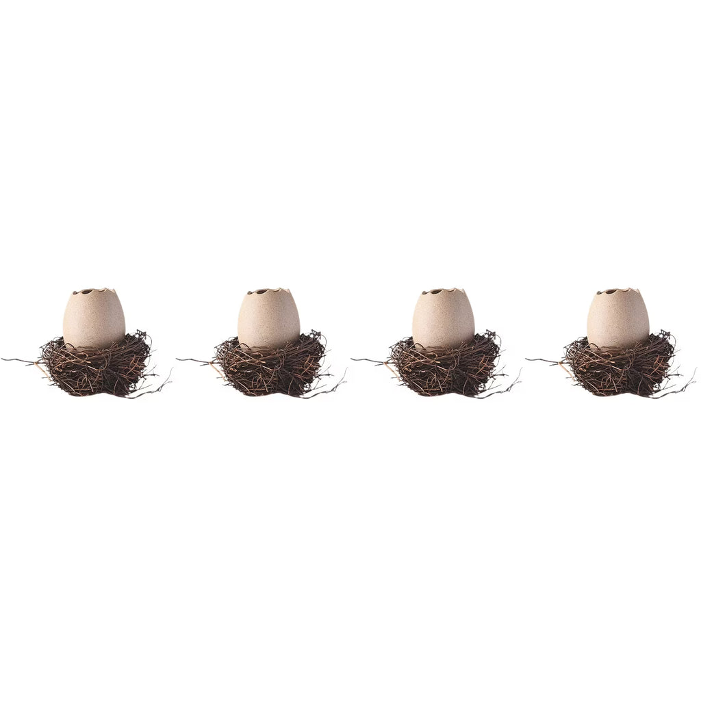 4 Sets Small Ceramic Vase Succulent Planter with Bird Nest N33111