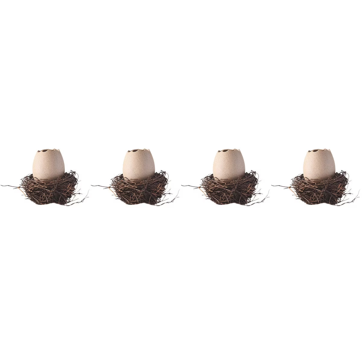 4 Sets Small Ceramic Vase Succulent Planter with Bird Nest N33111