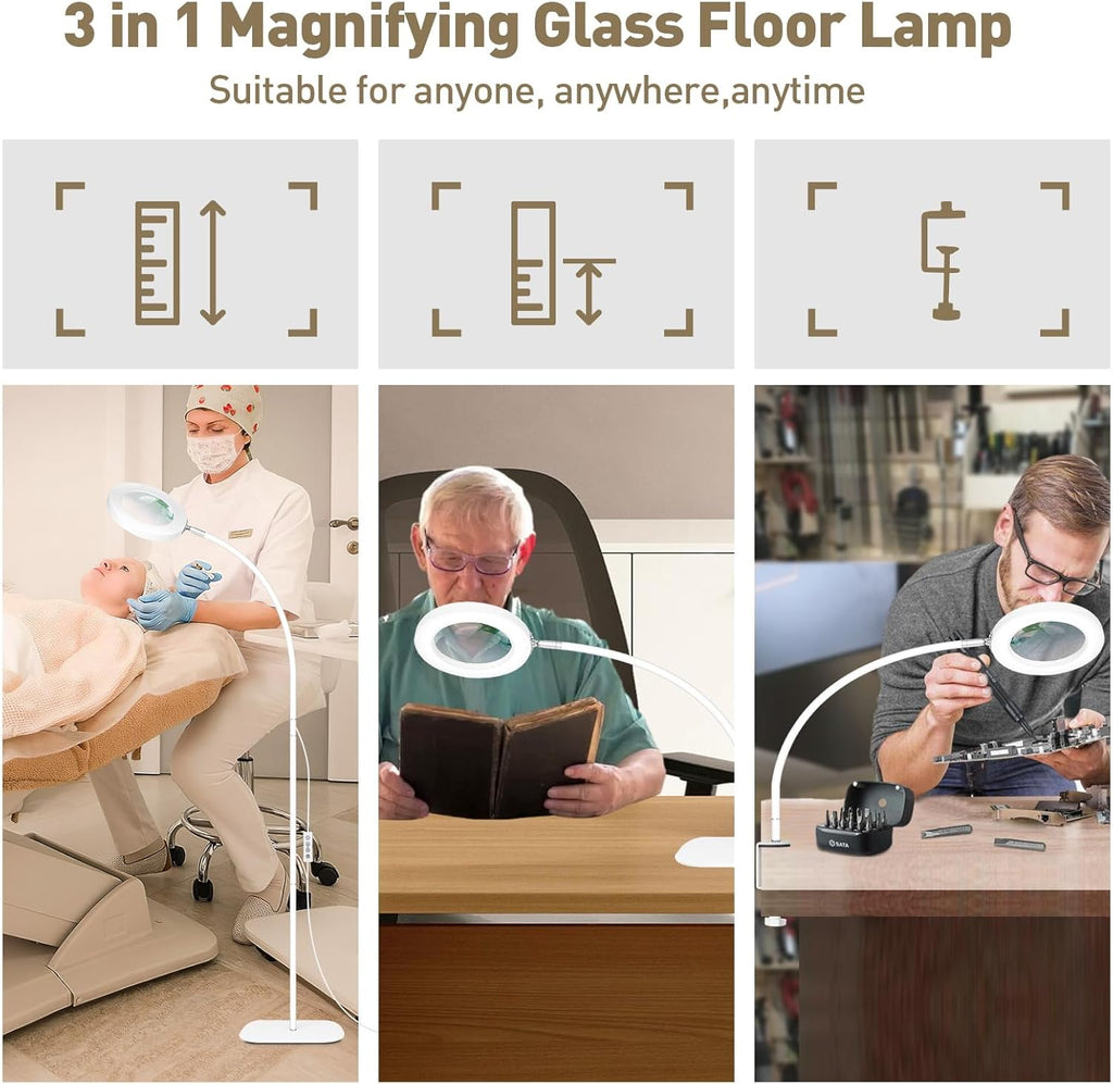 3 in1 Flexible Gooseneck Magnifying Floor Lamp with Light and Stand Q4206